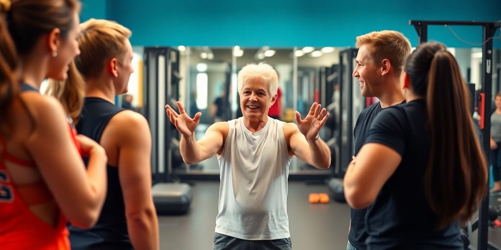 Coach sportif enseignant dans une salle de gym.